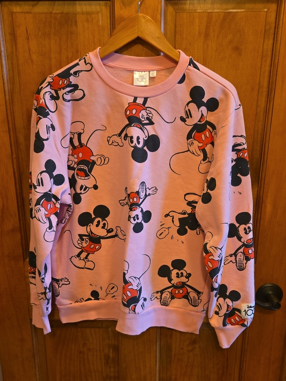 Pink Mickey Mouse Graphic Sweatshirt - Long Sleeve Crewneck Medium
